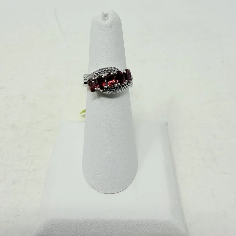 Shop LC Orissa Rhodolite Garnet Oval 5 Stone Size 5 Ring in Sterling Silver 5350
